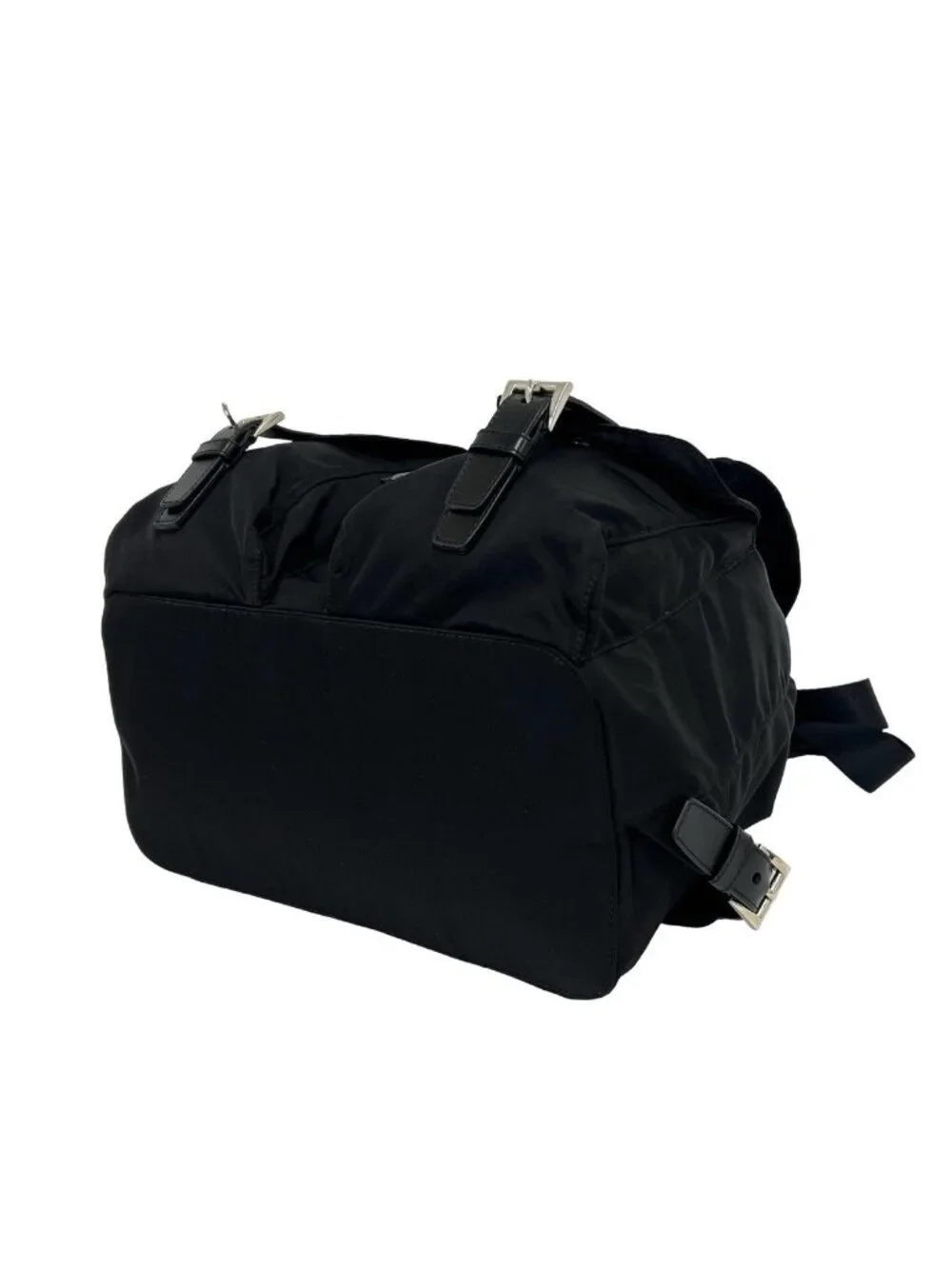 Prada Triangle Logo Tessuto Nylon Leather Backpack Black